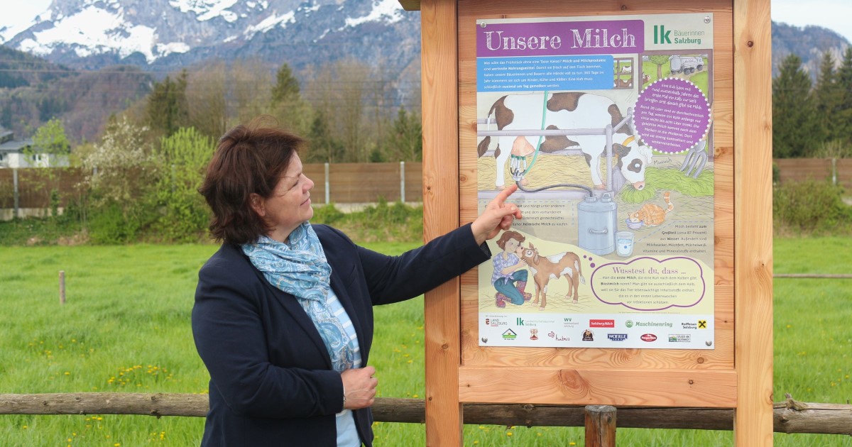 Ortsbäuerin Andrea Hager - Schautafeln der Landwirtschaft - Foto: TVB Puch