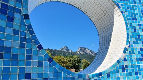 Blick auf die Barmsteine - Freibad Hallein